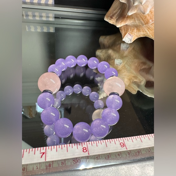LILAC QUARTZ + PINK QUARTZ NATURAL STONES BRACELET size 7” - Picture 5 of 8